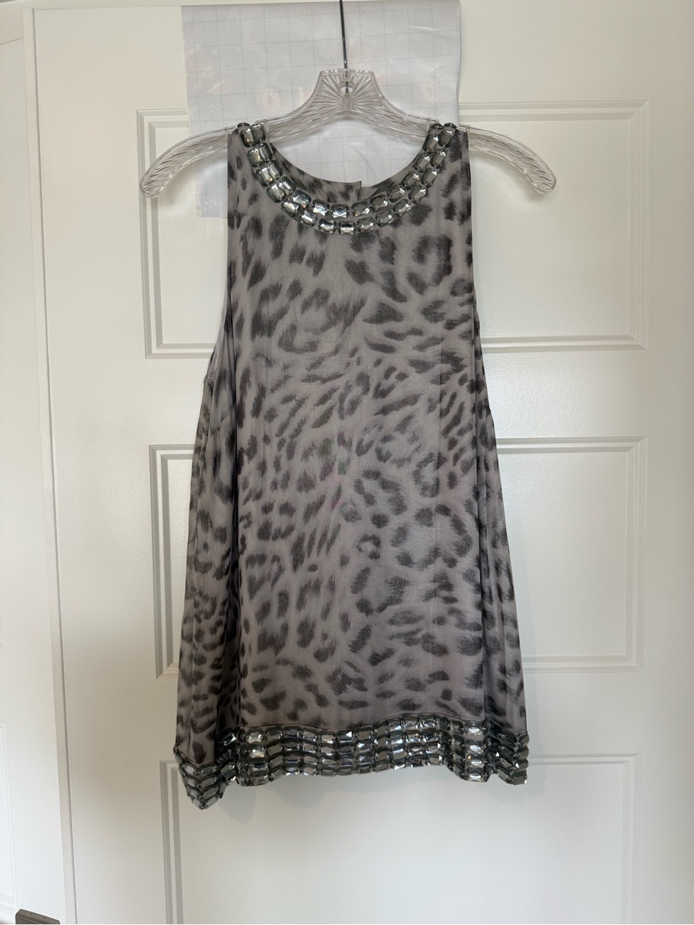 INC International Concepts Gray Leopard-Print Jewel Trim Dress